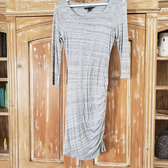 Banana Republic XS Soft Rayon Midi Gray Dress with Asymetrical Side Ruching - Picture 2 of 9